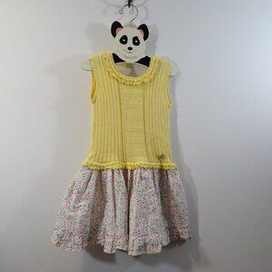GRANLEI Toddler Sundress Size 4 Yellow Knit Bodice Floral Skirt Made in Spain